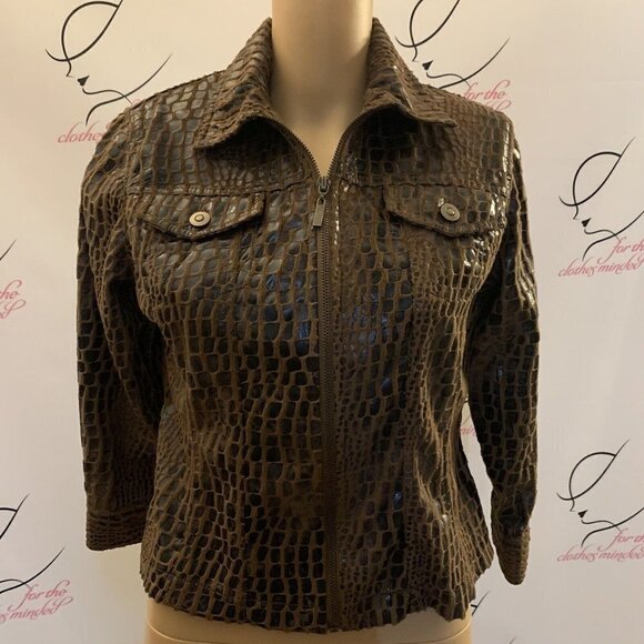 Ruby Rd. Sz 8P. Reptile Embossed Button Cuff Jacket. Zip UP. Pockets. B68. - Picture 1 of 5